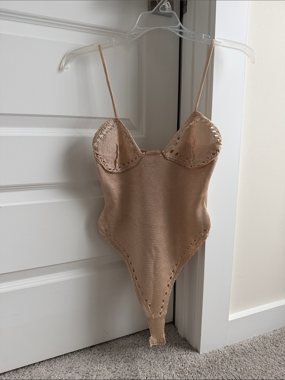 Mango Beige Knit Lace-Trim Bodysuit